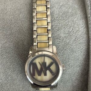Michael Kors Silver and Cream Men's Watch with Logo Dial